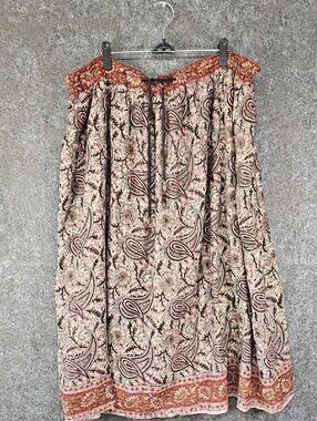 Fashion Passport Cotton Drawstring Skirt, Pink Mint Rust Paisley Floral, Size S